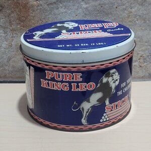Vintage King Leo Peppermint Candy Stick Empty Tin Can
